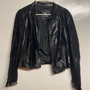 Leather Jacket with Lace Overlay